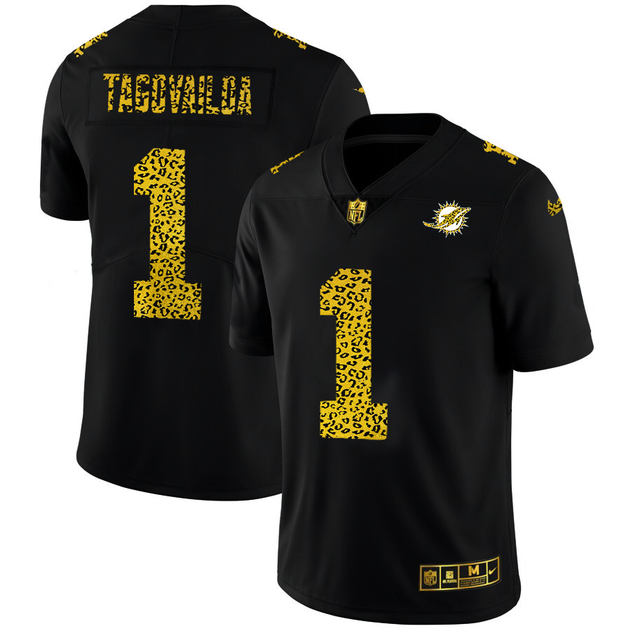 Miami Dolphins #1 Tua Tagovailoa Men's Nike Leopard Print Fashion Vapor Limited NFL Jersey Black Miami Dolphins #1 Tua Tagovailoa Men's Nike Leopard Print Fashion Vapor Limited NFL Jersey Black