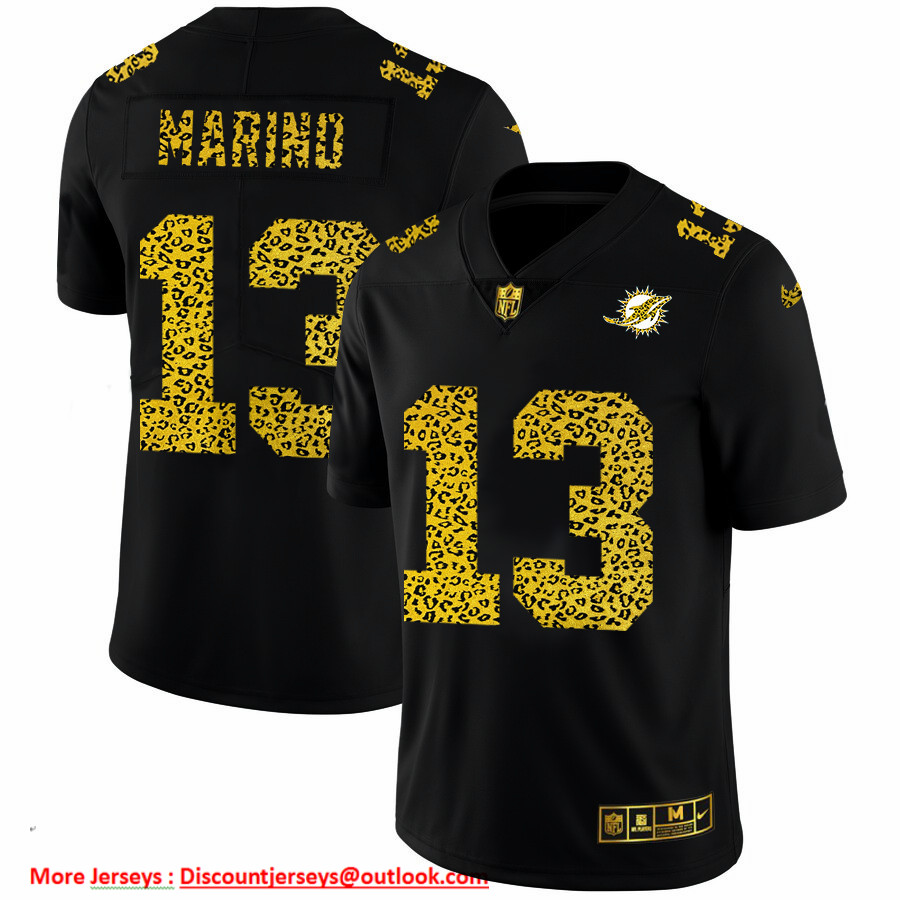 Miami Dolphins #13 Dan Marino Men's Nike Leopard Print Fashion Vapor Limited NFL Jersey Black