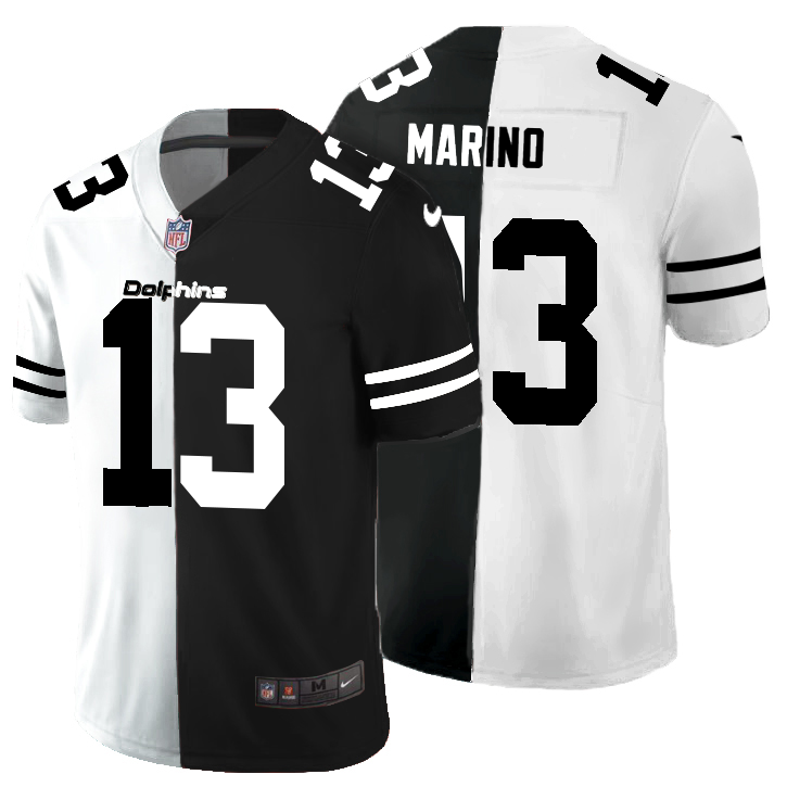 Miami Dolphins #13 Dan Marino Men's Black V White Peace Split Nike Vapor Untouchable Limited NFL Jersey Miami Dolphins #13 Dan Marino Men's Black V White Peace Split Nike Vapor Untouchable Limited NFL Jersey