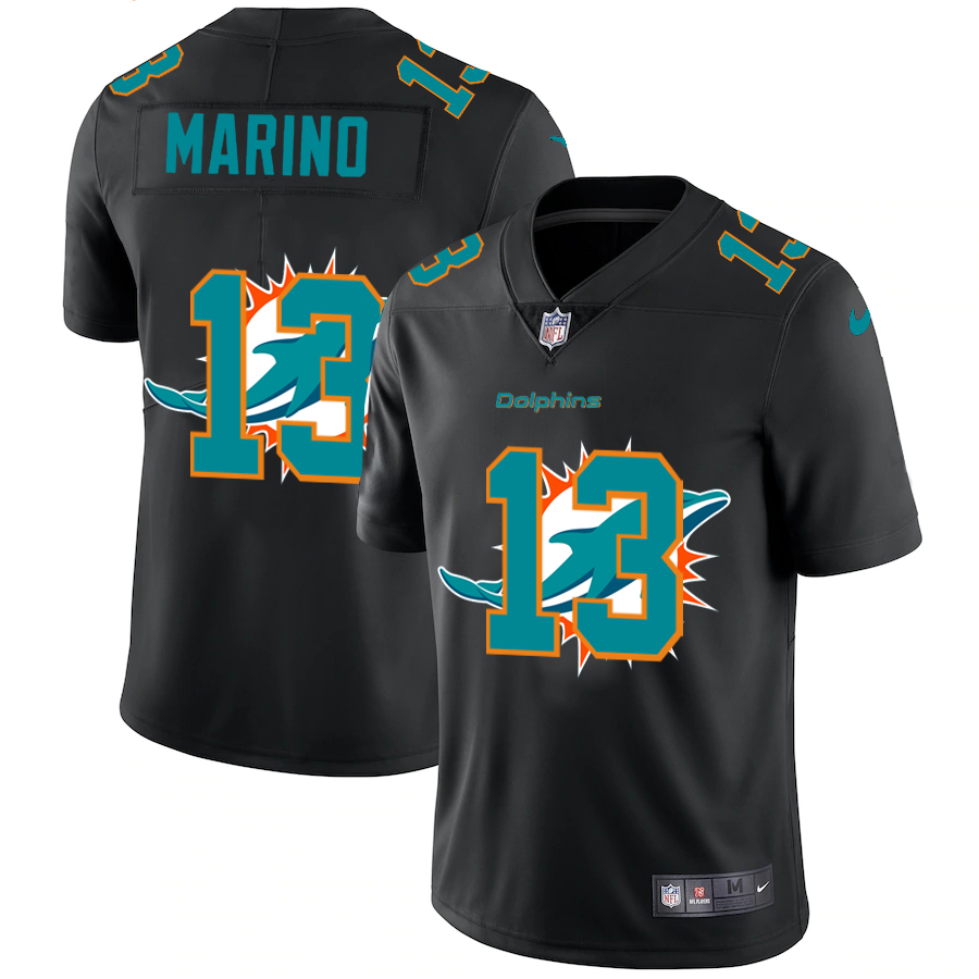 Miami Dolphins #13 Dan Marino Men's Nike Team Logo Dual Overlap Limited NFL Jersey Black Miami Dolphins #13 Dan Marino Men's Nike Team Logo Dual Overlap Limited NFL Jersey Black