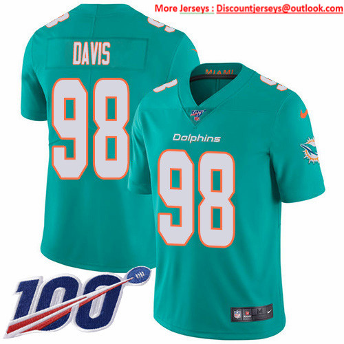 Nike Dolphins #98 Raekwon Davis Aqua Green Team Color Men's Stitched NFL 100th Season Vapor Untouchable Limited Jersey