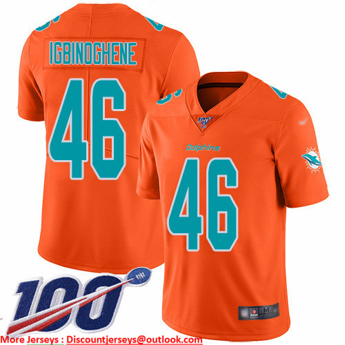 Nike Dolphins #46 Noah Igbinoghene Orange Men's Stitched NFL Limited Inverted Legend 100th Season Jersey Nike Dolphins #46 Noah Igbinoghene Orange Men's Stitched NFL Limited Inverted Legend 100th Season Jersey