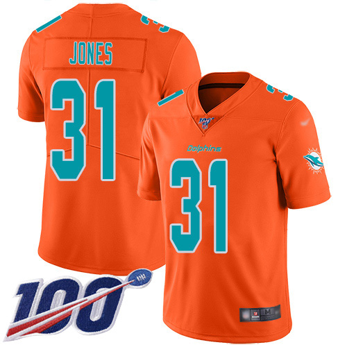 Nike Dolphins #31 Byron Jones Orange Men's Stitched NFL Limited Inverted Legend 100th Season Jersey Nike Dolphins #31 Byron Jones Orange Men's Stitched NFL Limited Inverted Legend 100th Season Jersey