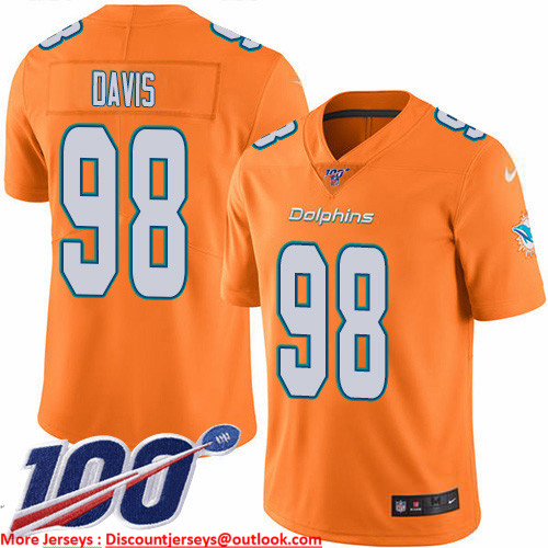 Nike Dolphins #98 Raekwon Davis Orange Men's Stitched NFL Limited Rush 100th Season Jersey