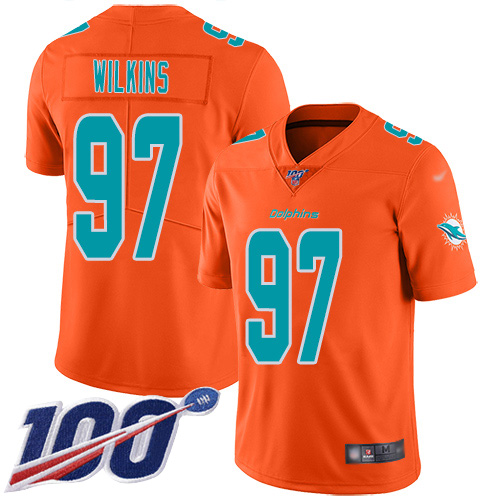Dolphins #97 Christian Wilkins Orange Men's Stitched Football Limited Inverted Legend 100th Season Jersey Dolphins #97 Christian Wilkins Orange Men's Stitched Football Limited Inverted Legend 100th Season Jersey