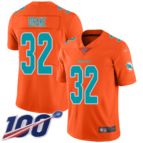 Dolphins #32 Kenyan Drake Orange Men's Stitched Football Limited Inverted Legend 100th Season Jersey Dolphins #32 Kenyan Drake Orange Men's Stitched Football Limited Inverted Legend 100th Season Jersey