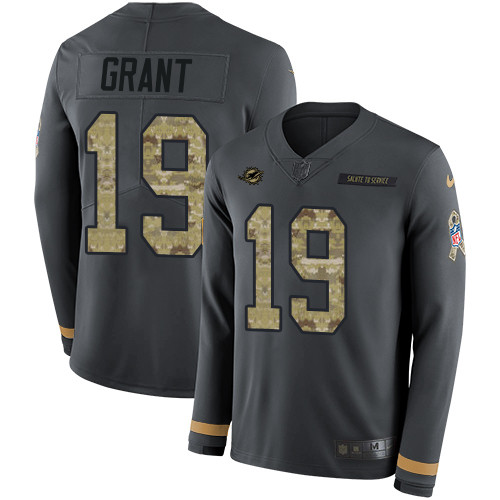 Nike Dolphins #19 Jakeem Grant Anthracite Salute to Service Men's Stitched NFL Limited Therma Long Sleeve Jersey Nike Dolphins #19 Jakeem Grant Anthracite Salute to Service Men's Stitched NFL Limited Therma Long Sleeve Jersey