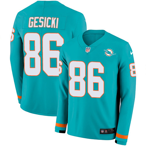 Nike Dolphins #86 Mike Gesicki Aqua Green Team Color Men's Stitched NFL Limited Therma Long Sleeve Jersey Nike Dolphins #86 Mike Gesicki Aqua Green Team Color Men's Stitched NFL Limited Therma Long Sleeve Jersey