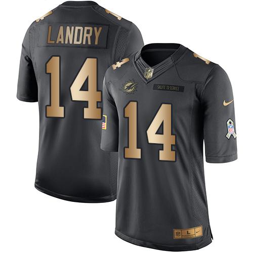 Nike Dolphins #14 Jarvis Landry Black Men's Stitched NFL Limited Gold Salute To Service Jersey Nike Dolphins #14 Jarvis Landry Black Men's Stitched NFL Limited Gold Salute To Service Jersey