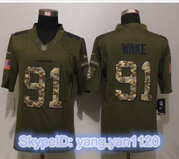New Nike Miami Dolphins #91 Wake Green Salute To Service Limited Jersey