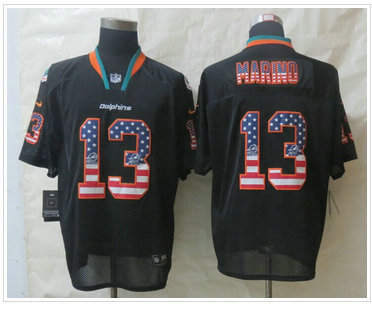 New Miami Dolphins #13 Dan Marino USA Flag Fashion Black Elite Jerseys