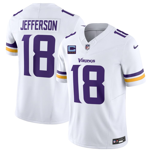 Men's Minnesota Vikings #18 Justin Jefferson White 2026 F.U.S.E. With 4-star C Patch And John Madden Patch Vapor Limited Stitched Football Jersey