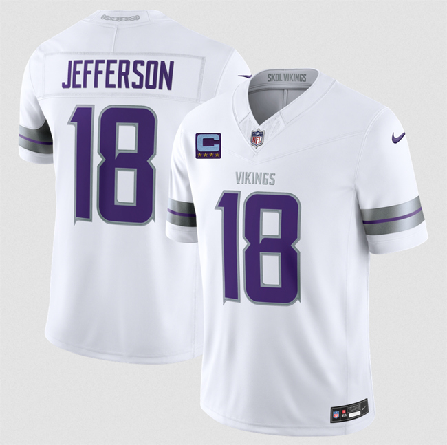 Men's Minnesota Vikings #18 Justin Jefferson White 2026 F.U.S.E. With 4-Star C Patch Winter Warrior Limited Stitched Jersey