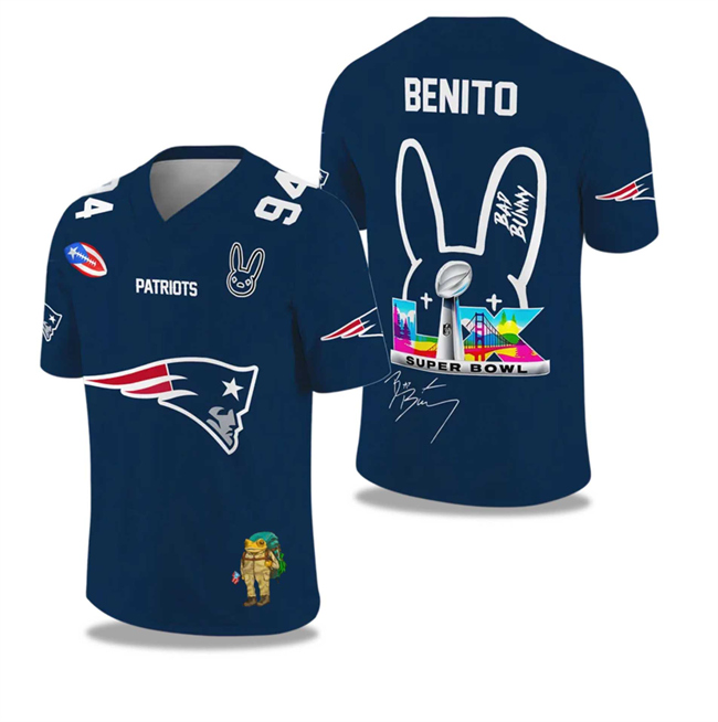 Men's New England Patriots Navy 2025 2026 Bowl LX Print Jersey Men's New England Patriots Navy 2025 2026 Bowl LX Print Jersey