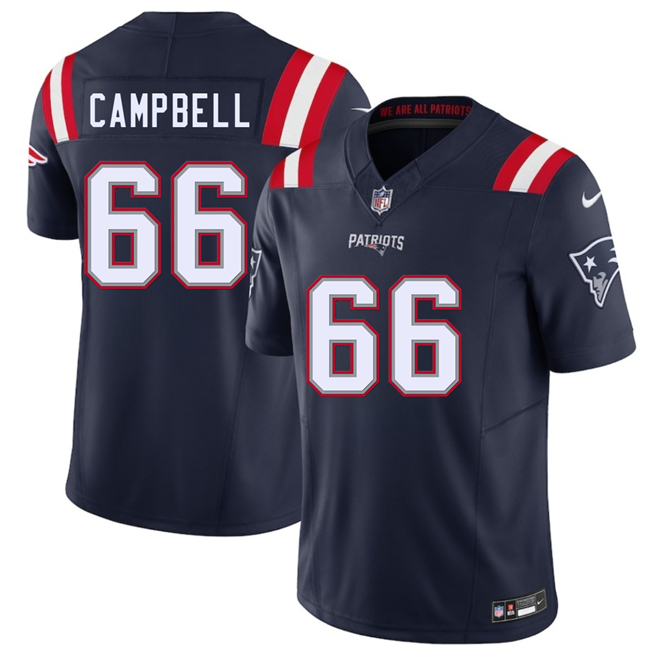 Men's New England Patriots #66 Will Campbell Navy 2025 F.U.S.E. Vapor Limited Stitched Football Jersey Men's New England Patriots #66 Will Campbell Navy 2025 F.U.S.E. Vapor Limited Stitched Football Jersey