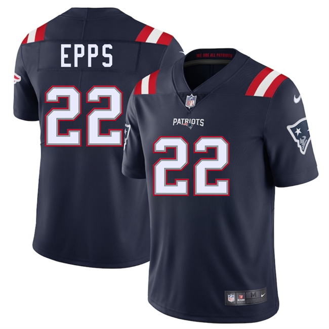 Men's New England Patriots #22 Marcus Epps Navy 2025 Vapor Limited Stitched Football Jersey Men's New England Patriots #22 Marcus Epps Navy 2025 Vapor Limited Stitched Football Jersey