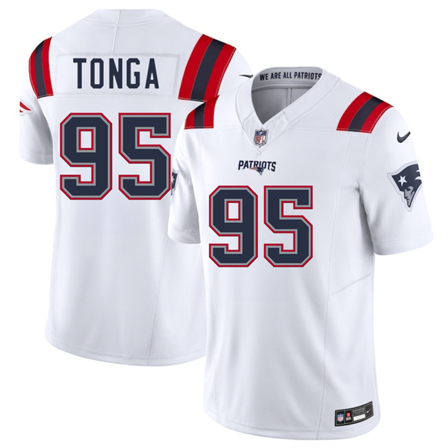 Men's New England Patriots #95 Khyiris Tonga White 2025 F.U.S.E. Vapor Limited Stitched Football Jersey Men's New England Patriots #95 Khyiris Tonga White 2025 F.U.S.E. Vapor Limited Stitched Football Jersey