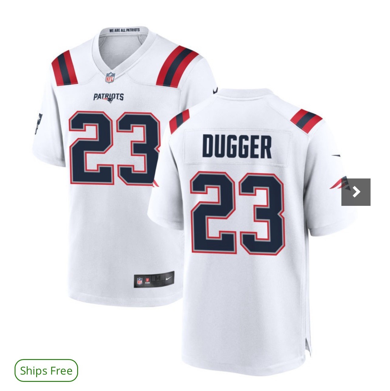Men's New England Patriots #23 Kyle Dugger White Vapor Limited Stitched Football Jersey