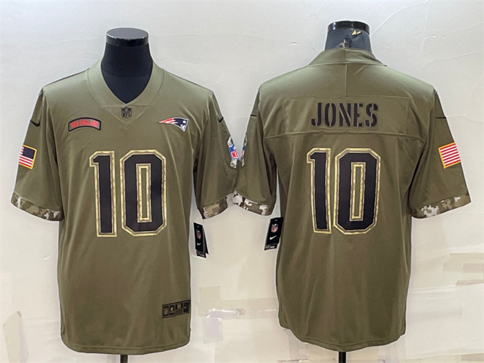 Men's New England Patriots #10 Mac Jones Olive 2022 Salute To Service Limited Stitched Jersey Men's New England Patriots #10 Mac Jones Olive 2022 Salute To Service Limited Stitched Jersey