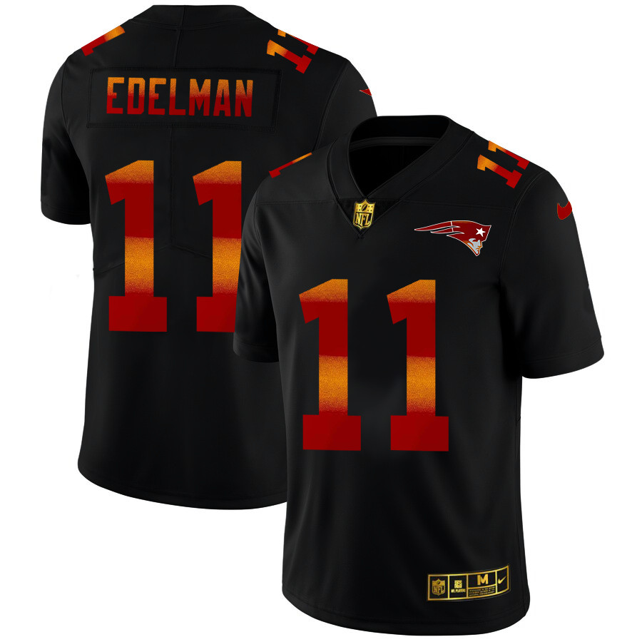 New England Patriots #11 Julian Edelman Men's Black Nike Red Orange Stripe Vapor Limited NFL Jersey New England Patriots #11 Julian Edelman Men's Black Nike Red Orange Stripe Vapor Limited NFL Jersey