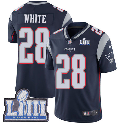 Nike Patriots #28 James White Navy Blue Team Color Super Bowl LIII Bound Men's Stitched NFL Vapor Untouchable Limited Jersey Nike Patriots #28 James White Navy Blue Team Color Super Bowl LIII Bound Men's Stitched NFL Vapor Untouchable Limited Jersey