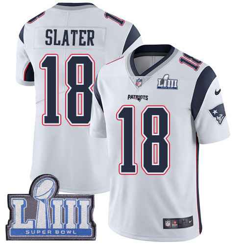 Nike Patriots #18 Matt Slater White Super Bowl LIII Bound Men's Stitched NFL Vapor Untouchable Limited Jersey Nike Patriots #18 Matt Slater White Super Bowl LIII Bound Men's Stitched NFL Vapor Untouchable Limited Jersey