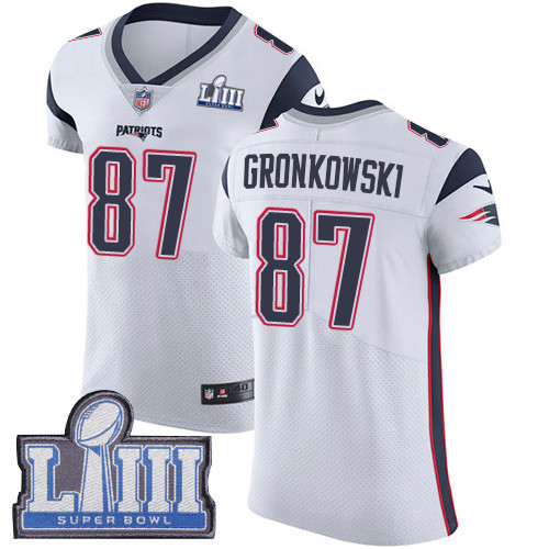 Nike Patriots #87 Rob Gronkowski White Super Bowl LIII Bound Men's Stitched NFL Vapor Untouchable Elite Jersey Nike Patriots #87 Rob Gronkowski White Super Bowl LIII Bound Men's Stitched NFL Vapor Untouchable Elite Jersey