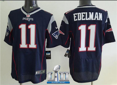 Nike Patriots #11 Julian Edelman Navy Blue Team Color Super Bowl LII Men's Stitched NFL New Elite Jersey