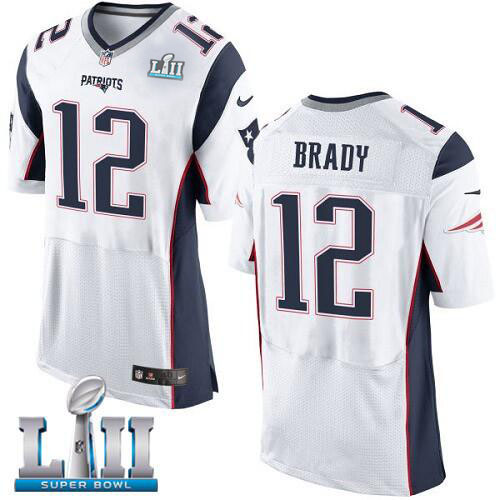 Nike Patriots #12 Tom Brady White Super Bowl LII Men's Stitched NFL Elite Jersey Nike Patriots #12 Tom Brady White Super Bowl LII Men's Stitched NFL Elite Jersey
