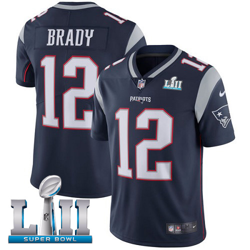 Nike Patriots #12 Tom Brady Navy Blue Team Color Super Bowl LII Men's Stitched NFL Vapor Untouchable Limited Jersey Nike Patriots #12 Tom Brady Navy Blue Team Color Super Bowl LII Men's Stitched NFL Vapor Untouchable Limited Jersey