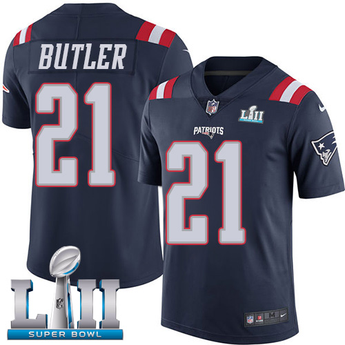 Nike Patriots #21 Malcolm Butler Navy Blue Super Bowl LII Men's Stitched NFL Limited Rush Jersey