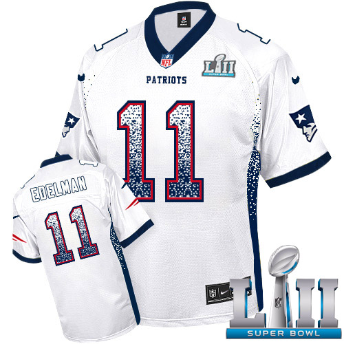 Nike Patriots #11 Julian Edelman White Super Bowl LII Men's Stitched NFL Elite Drift Fashion Jersey Nike Patriots #11 Julian Edelman White Super Bowl LII Men's Stitched NFL Elite Drift Fashion Jersey