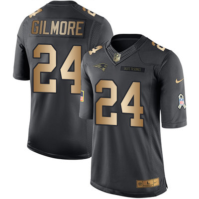 Nike Patriots #24 Stephon Gilmore Black Men's Stitched NFL Limited Gold Salute To Service Jersey