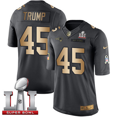 Nike Patriots #45 Donald Trump Black Super Bowl LI 51 Men's Stitched NFL Limited Gold Salute To Service Jersey