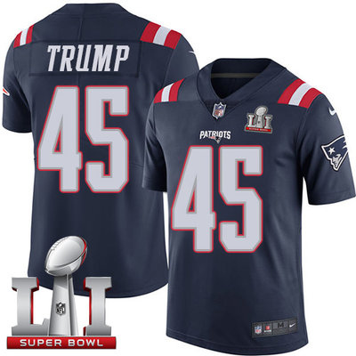 Nike Patriots #45 Donald Trump Navy Blue Super Bowl LI 51 Men's Stitched NFL Limited Rush Jersey