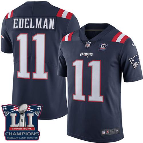 Nike Patriots #11 Julian Edelman Navy Blue Super Bowl LI Champions Men's Stitched NFL Limited Rush Jersey
