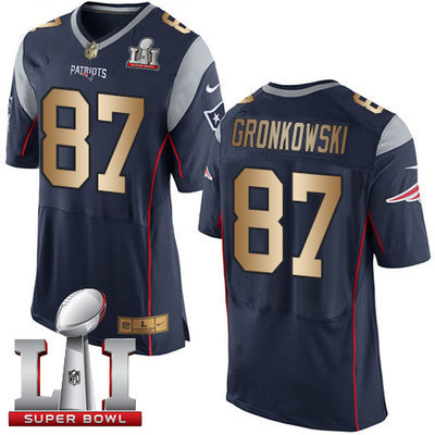 Nike Patriots #87 Rob Gronkowski Navy Blue Team Color Super Bowl LI 51 Men's Stitched NFL New Elite Gold Jersey Nike Patriots #87 Rob Gronkowski Navy Blue Team Color Super Bowl LI 51 Men's Stitched NFL New Elite Gold Jersey