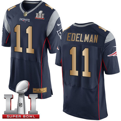 Nike Patriots #11 Julian Edelman Navy Blue Team Color Super Bowl LI 51 Men's Stitched NFL New Elite Gold Jersey Nike Patriots #11 Julian Edelman Navy Blue Team Color Super Bowl LI 51 Men's Stitched NFL New Elite Gold Jersey