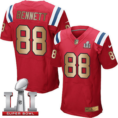 Nike Patriots #88 Martellus Bennett Red Alternate Super Bowl LI 51 Men's Stitched NFL Elite Gold Jersey