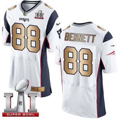 Nike Patriots #88 Martellus Bennett White Super Bowl LI 51 Men's Stitched NFL New Elite Gold Jersey Nike Patriots #88 Martellus Bennett White Super Bowl LI 51 Men's Stitched NFL New Elite Gold Jersey