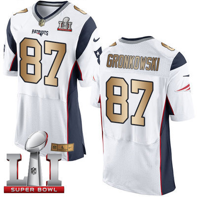 Nike Patriots #87 Rob Gronkowski White Super Bowl LI 51 Men's Stitched NFL New Elite Gold Jersey