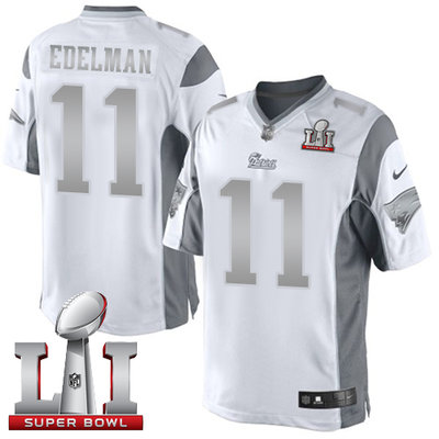 Nike Patriots #11 Julian Edelman White Super Bowl LI 51 Men's Stitched NFL Limited Platinum Jersey Nike Patriots #11 Julian Edelman White Super Bowl LI 51 Men's Stitched NFL Limited Platinum Jersey