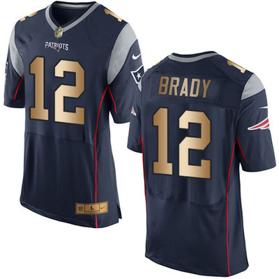 Nike Patriots #12 Tom Brady Navy Blue Team Color Men's Stitched NFL New Elite Gold Jersey Nike Patriots #12 Tom Brady Navy Blue Team Color Men's Stitched NFL New Elite Gold Jersey