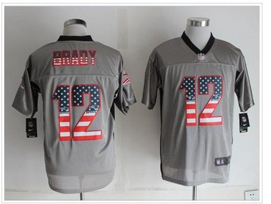 NEW New England Patriots #12 Tom Brady Grey NFL Elite USA Flag Fashion Jersey