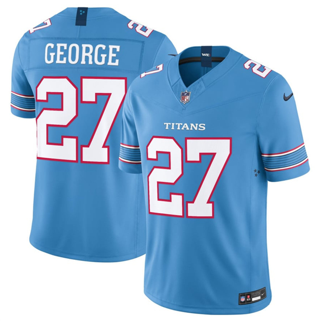 Men's Tennessee Titans #27 Eddie George Light Blue 2026 F.U.S.E. Vapor Limited Stitched Football Jersey Men's Tennessee Titans #27 Eddie George Light Blue 2026 F.U.S.E. Vapor Limited Stitched Football Jersey