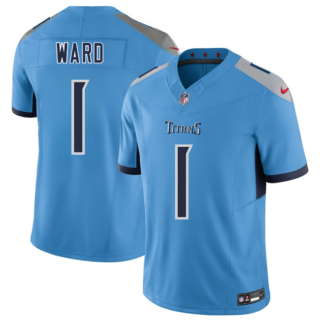 Men's Tennessee Titans #1 Cameron Ward Blue 2025 Draft F.U.S.E. Vapor Limited Stitched Football Jersey Men's Tennessee Titans #1 Cameron Ward Blue 2025 Draft F.U.S.E. Vapor Limited Stitched Football Jersey