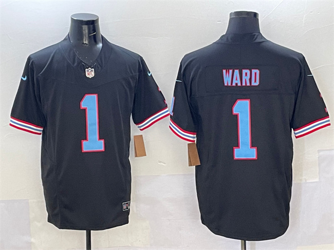 Men's Tennessee Titans #1 Cameron Ward Black 2025 Draft F.U.S.E. Vapor Limited Stitched Football Jersey ebjerseys.com