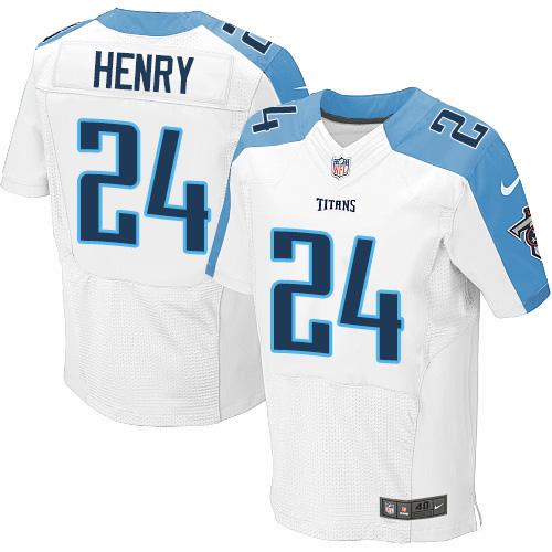 Nike Titans #24 Derrick Henry White Men's Stitched NFL Elite Jersey Nike Titans #24 Derrick Henry White Men's Stitched NFL Elite Jersey