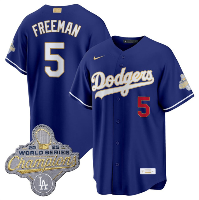 Men's Los Angeles Dodgers #5 Freddie Freeman Royal 2026 Alternate Gold Collection Stadium Stitched Baseball Jersey