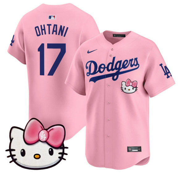 Men's Los Angeles Dodgers #17 Shohei Ohtani Pink 2025 Hello Kitty Vapor Limited Stitched Baseball Jersey Men's Los Angeles Dodgers #17 Shohei Ohtani Pink 2025 Hello Kitty Vapor Limited Stitched Baseball Jersey
